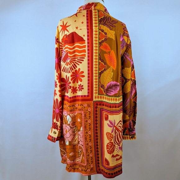 FARM Rio Button Front Long Sleeve Oversized Forest Mixed Scarves Multi M NWT - Picture 7 of 16